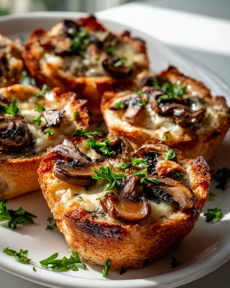 Baked Garlic Mushroom Cheese Toast Cups – Leckere Häppchen! – Schritt 1