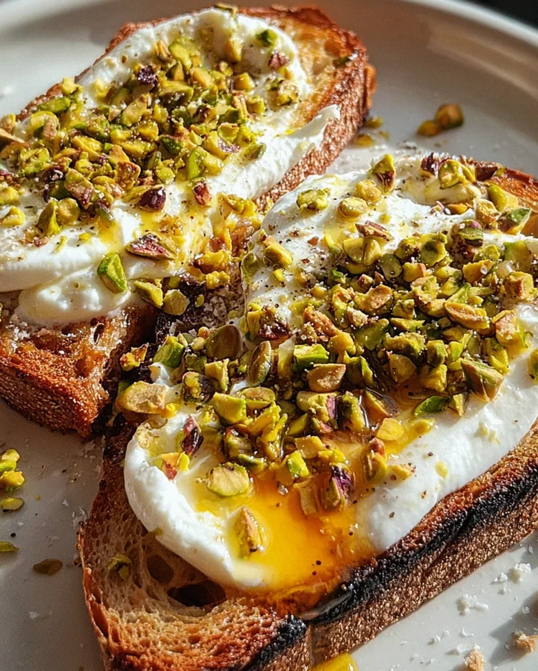 Burrata-Toast mit Pistazien und heißem Honig