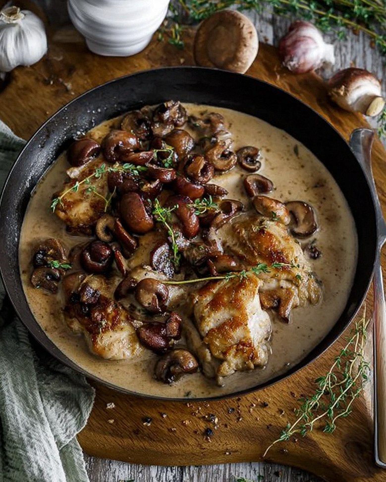 Cremiges Traubensaft-Hähnchen mit Balsamico Pilzen