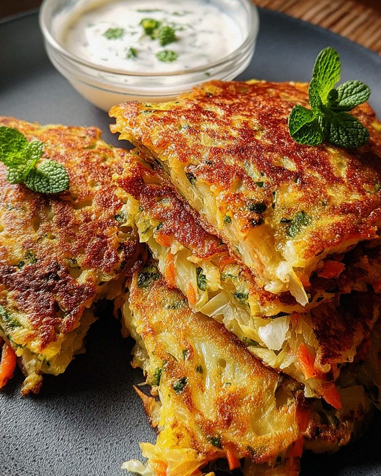 Curry-Spitzkohl-Pfannkuchen mit Minzjoghurt