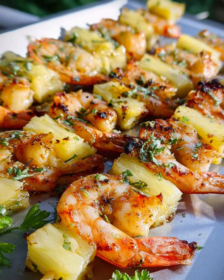 Gegrillte Garnelenspieße mit Ananas in Öl und Knoblauchsoße – Schritt 1