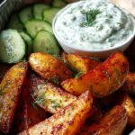 Kartoffelspalten mit Gurkendip