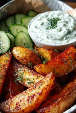 Kartoffelspalten mit Gurkendip