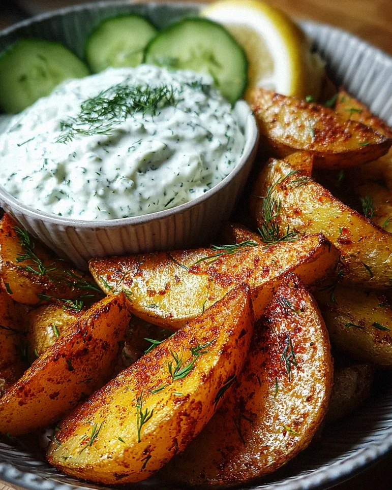 Kartoffelspalten mit Gurkendip – Schritt 1