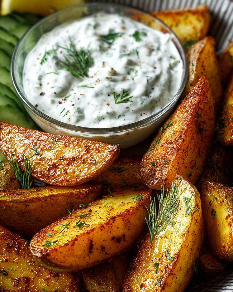 Kartoffelspalten mit Gurkendip – Schritt 2