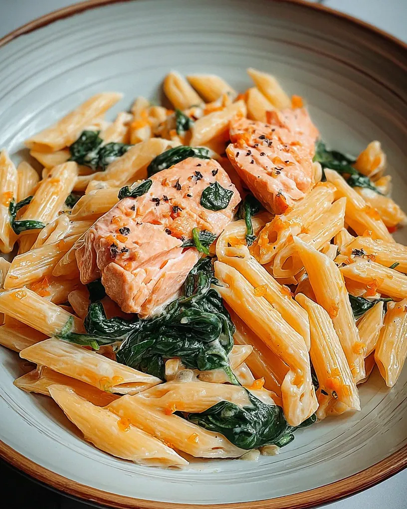 Lachs Penne mit Spinat