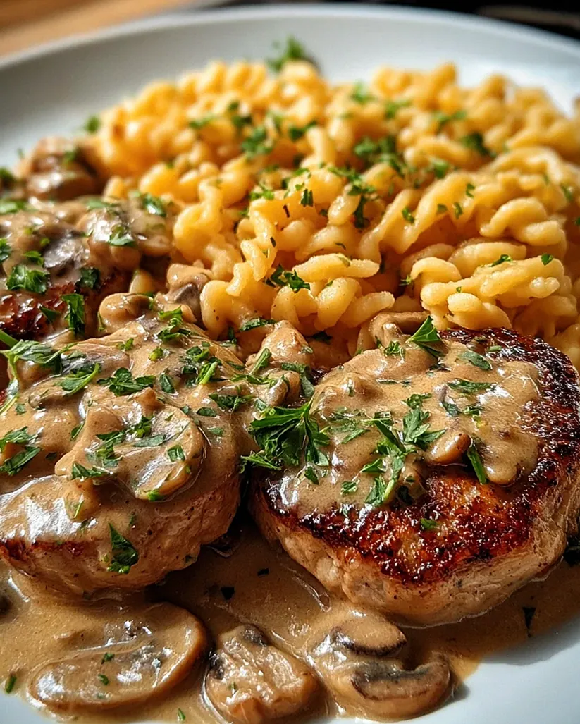 Medaillons in Champignon Rahmsoße mit Spätzle