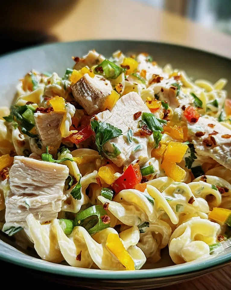 Nudel-Hähnchensalat mit Frühlingszwiebeln