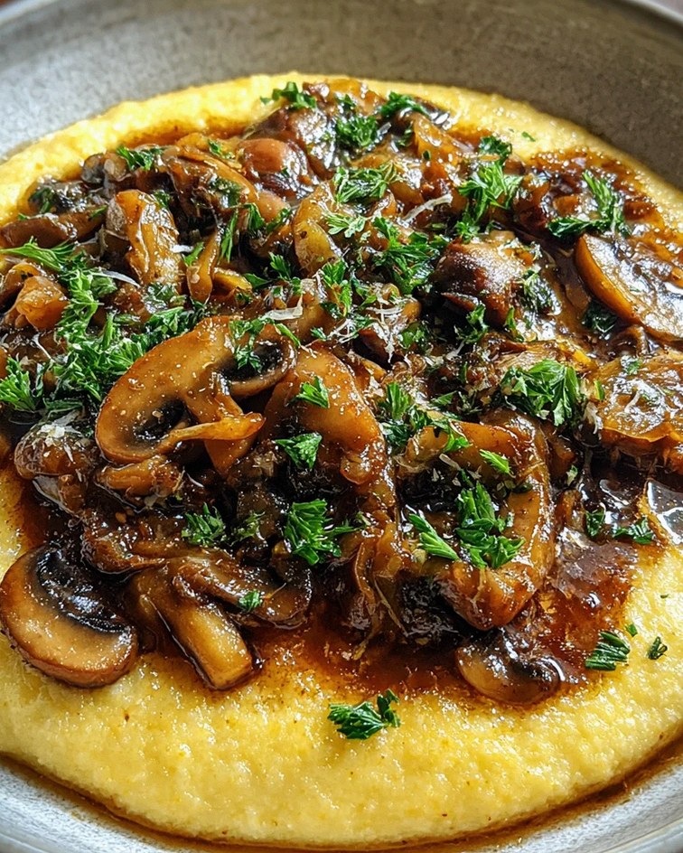 Pilzragout auf Parmesan-Polenta