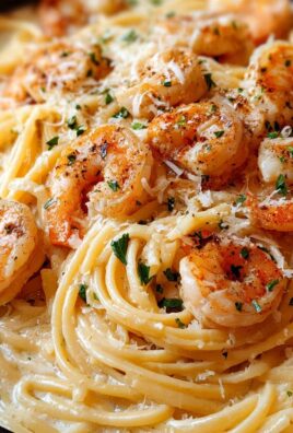 Spaghetti Alfredo mit Garnelen