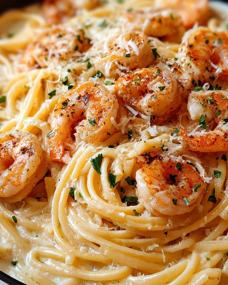 Spaghetti Alfredo mit Garnelen