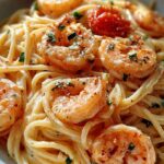 Spaghetti mit Garnelen in Frischkäsesauce