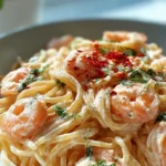 Spaghetti with Shrimp in Creamy Cream Cheese Sauce