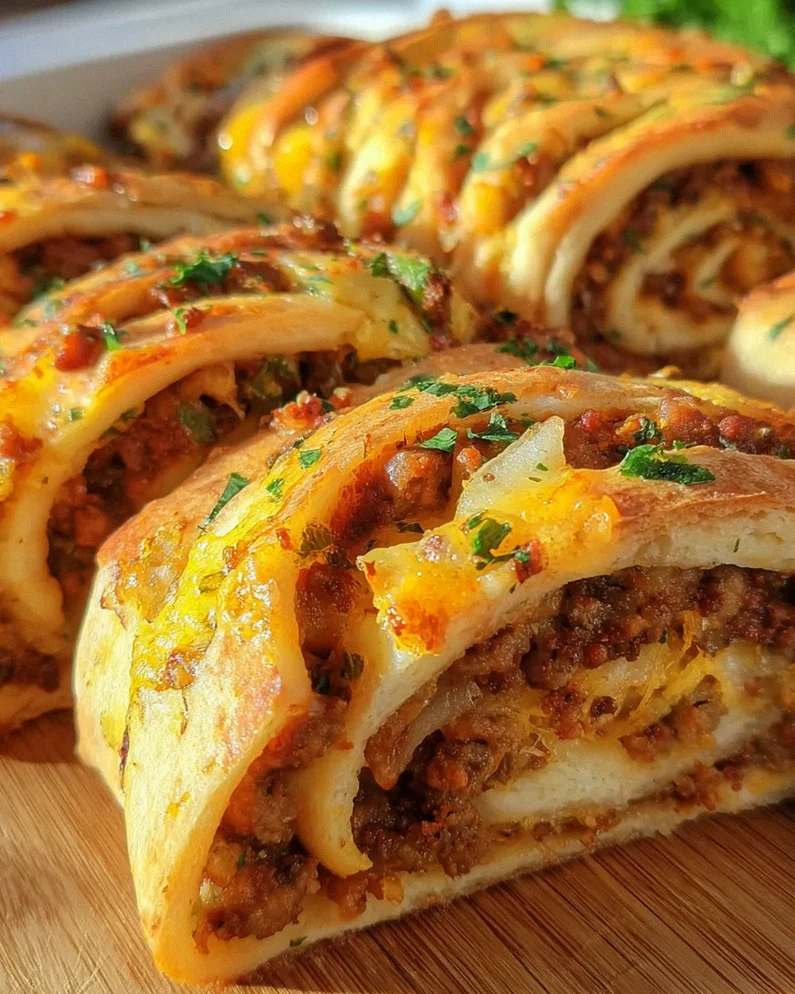Teig eingerollt mit Hackfleisch
