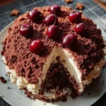 Winterlicher Maulwurfkuchen mit Zimtsahne und Punschkirschen