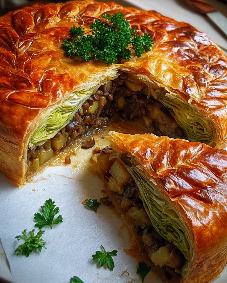Wirsing-Pie mit Pilz-Linsen-Kartoffelfüllung – Schritt 2