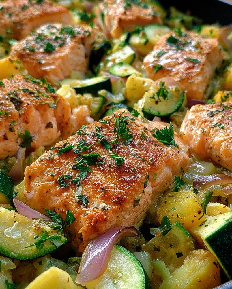 Zucchinipfanne mit Lachs